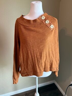 We the free Cozy Rust Button-Shoulder Pullover